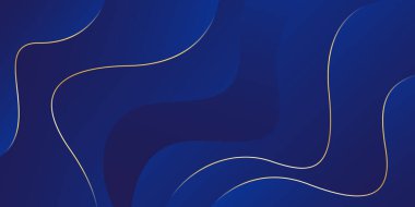 Altın çizgileri olan soyut mavi lüks arka plan. Zarif dalga modern duvar kağıdı. Satışlar, reklamlar, etkinlikler, ödüller, web, sayfalar ve diğerleri için şablon afişi