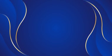 Altın çizgileri olan soyut mavi lüks arka plan. Zarif dalga modern duvar kağıdı. Satışlar, reklamlar, etkinlikler, ödüller, web, sayfalar ve diğerleri için şablon afişi