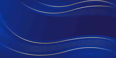 Altın çizgileri olan soyut mavi lüks arka plan. Zarif dalga modern duvar kağıdı. Satışlar, reklamlar, etkinlikler, ödüller, web, sayfalar ve diğerleri için şablon afişi