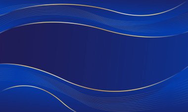 Altın çizgileri olan soyut mavi lüks arka plan. Zarif dalga modern duvar kağıdı. Satışlar, reklamlar, etkinlikler, ödüller, web, sayfalar ve diğerleri için şablon afişi