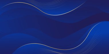 Altın çizgileri olan soyut mavi lüks arka plan. Zarif dalga modern duvar kağıdı. Satışlar, reklamlar, etkinlikler, ödüller, web, sayfalar ve diğerleri için şablon afişi