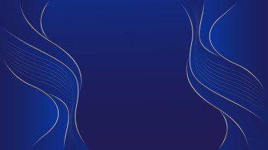 Altın çizgileri olan soyut mavi lüks arka plan. Zarif dalga modern duvar kağıdı. Satışlar, reklamlar, etkinlikler, ödüller, web, sayfalar ve diğerleri için şablon afişi