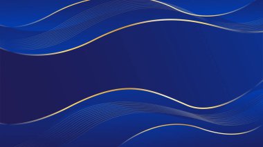 Altın çizgileri olan soyut mavi lüks arka plan. Zarif dalga modern duvar kağıdı. Satışlar, reklamlar, etkinlikler, ödüller, web, sayfalar ve diğerleri için şablon afişi