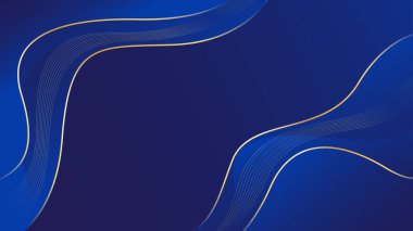 Altın çizgileri olan soyut mavi lüks arka plan. Zarif dalga modern duvar kağıdı. Satışlar, reklamlar, etkinlikler, ödüller, web, sayfalar ve diğerleri için şablon afişi