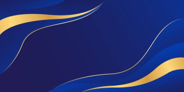 Altın çizgileri olan soyut mavi lüks arka plan. Zarif dalga modern duvar kağıdı. Satışlar, reklamlar, etkinlikler, ödüller, web, sayfalar ve diğerleri için şablon afişi