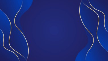 Altın çizgileri olan soyut mavi lüks arka plan. Zarif dalga modern duvar kağıdı. Satışlar, reklamlar, etkinlikler, ödüller, web, sayfalar ve diğerleri için şablon afişi