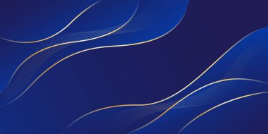 Altın çizgileri olan soyut mavi lüks arka plan. Zarif dalga modern duvar kağıdı. Satışlar, reklamlar, etkinlikler, ödüller, web, sayfalar ve diğerleri için şablon afişi