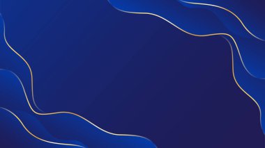 Altın çizgileri olan soyut mavi lüks arka plan. Zarif dalga modern duvar kağıdı. Satışlar, reklamlar, etkinlikler, ödüller, web, sayfalar ve diğerleri için şablon afişi