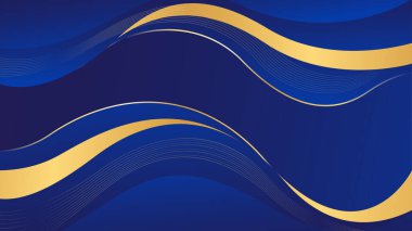 Altın çizgileri olan soyut mavi lüks arka plan. Zarif dalga modern duvar kağıdı. Satışlar, reklamlar, etkinlikler, ödüller, web, sayfalar ve diğerleri için şablon afişi