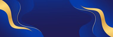 Zarif Mavi ve Altın Soyut Lüks Banner Arkaplan. Modern dalga tasarımı. Web pankartları, davetiyeler, ödüller, etkinlikler, şablonlar, kapaklar, sayfalar ve başlıklar için uygundur