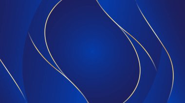 Altın çizgileri olan soyut mavi lüks arka plan. Zarif dalga modern duvar kağıdı. Satışlar, reklamlar, etkinlikler, ödüller, web, sayfalar ve diğerleri için şablon afişi