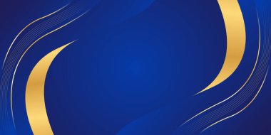 Altın çizgileri olan soyut mavi lüks arka plan. Zarif dalga modern duvar kağıdı. Satışlar, reklamlar, etkinlikler, ödüller, web, sayfalar ve diğerleri için şablon afişi