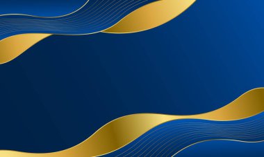 Zarif Mavi ve Altın Soyut Dalga Arkaplanı. Modern lüks tasarım. Davetler, ödüller, şablonlar, afişler, kapaklar, posterler, sunumlar, web ve sayfalar için uygundur