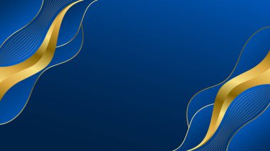 Zarif Mavi ve Altın Soyut Dalga Arkaplanı. Modern lüks tasarım. Davetler, ödüller, şablonlar, afişler, kapaklar, posterler, sunumlar, web ve sayfalar için uygundur