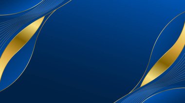 Zarif Mavi ve Altın Soyut Dalga Arkaplanı. Modern lüks tasarım. Davetler, ödüller, şablonlar, afişler, kapaklar, posterler, sunumlar, web ve sayfalar için uygundur