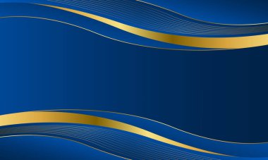 Zarif Mavi ve Altın Soyut Dalga Arkaplanı. Modern lüks tasarım. Davetler, ödüller, şablonlar, afişler, kapaklar, posterler, sunumlar, web ve sayfalar için uygundur