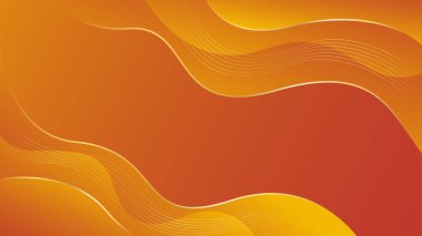 Altın çizgileri olan soyut turuncu lüks arka plan. Zarif dalga modern duvar kağıdı. Satışlar, reklamlar, etkinlikler, ödüller, web, sayfalar ve diğerleri için şablon afişi