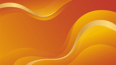 Altın çizgileri olan soyut turuncu lüks arka plan. Zarif dalga modern duvar kağıdı. Satışlar, reklamlar, etkinlikler, ödüller, web, sayfalar ve diğerleri için şablon afişi