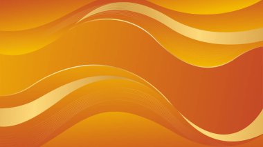 Altın çizgileri olan soyut turuncu lüks arka plan. Zarif dalga modern duvar kağıdı. Satışlar, reklamlar, etkinlikler, ödüller, web, sayfalar ve diğerleri için şablon afişi