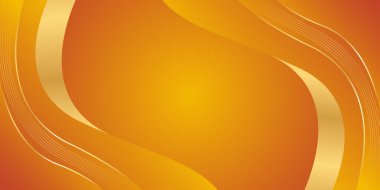Altın çizgileri olan soyut turuncu lüks arka plan. Zarif dalga modern duvar kağıdı. Satışlar, reklamlar, etkinlikler, ödüller, web, sayfalar ve diğerleri için şablon afişi