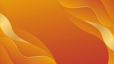 Altın çizgileri olan soyut turuncu lüks arka plan. Zarif dalga modern duvar kağıdı. Satışlar, reklamlar, etkinlikler, ödüller, web, sayfalar ve diğerleri için şablon afişi