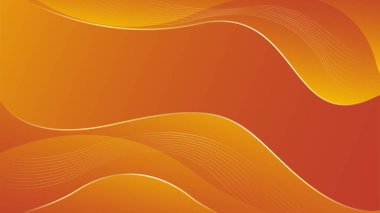 Altın çizgileri olan soyut turuncu lüks arka plan. Zarif dalga modern duvar kağıdı. Satışlar, reklamlar, etkinlikler, ödüller, web, sayfalar ve diğerleri için şablon afişi