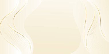 Altın çizgileri olan soyut bej renkli lüks dalga arka planı. Zarif modern duvar kağıtları. Güzellik ürünleri, satışlar, reklamlar, etkinlikler, web ve sayfalar için şablon afişi