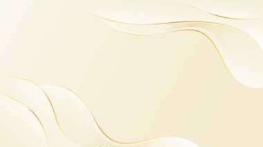 Altın çizgileri olan soyut bej renkli lüks dalga arka planı. Zarif modern duvar kağıtları. Güzellik ürünleri, satışlar, reklamlar, etkinlikler, web ve sayfalar için şablon afişi