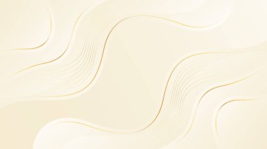 Altın çizgileri olan soyut bej renkli lüks dalga arka planı. Zarif modern duvar kağıtları. Güzellik ürünleri, satışlar, reklamlar, etkinlikler, web ve sayfalar için şablon afişi