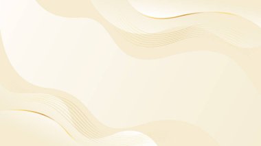Altın çizgileri olan soyut bej renkli lüks dalga arka planı. Zarif modern duvar kağıtları. Güzellik ürünleri, satışlar, reklamlar, etkinlikler, web ve sayfalar için şablon afişi