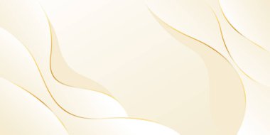 Altın çizgileri olan soyut bej renkli lüks dalga arka planı. Zarif modern duvar kağıtları. Güzellik ürünleri, satışlar, reklamlar, etkinlikler, web ve sayfalar için şablon afişi