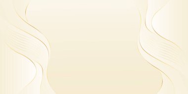 Altın çizgileri olan soyut bej renkli lüks dalga arka planı. Zarif modern duvar kağıtları. Güzellik ürünleri, satışlar, reklamlar, etkinlikler, web ve sayfalar için şablon afişi