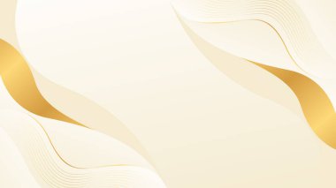 Altın çizgileri olan soyut bej renkli lüks dalga arka planı. Zarif modern duvar kağıtları. Güzellik ürünleri, satışlar, reklamlar, etkinlikler, web ve sayfalar için şablon afişi