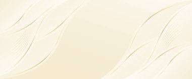 Altın çizgileri olan soyut bej renkli lüks dalga arka planı. Zarif modern duvar kağıtları. Güzellik ürünleri, satışlar, reklamlar, etkinlikler, web ve sayfalar için şablon afişi