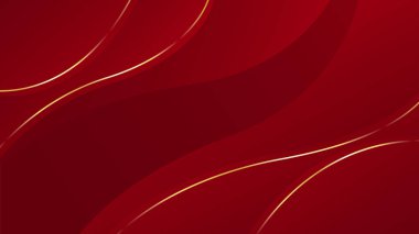 Zarif kırmızı ve altın soyut dalga arkaplanı. Modern lüks tasarım. Davetler, ödüller, şablonlar, afişler, kapaklar, posterler, sunumlar, web siteleri ve sayfalar için uygundur