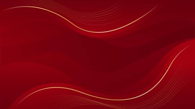 Altın çizgileri olan soyut kırmızı lüks arka plan. Zarif dalga modern duvar kağıdı. Satışlar, reklamlar, etkinlikler, ödüller, web, sayfalar ve diğerleri için şablon afişi