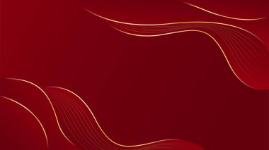 Zarif kırmızı ve altın soyut dalga arkaplanı. Modern lüks tasarım. Davetler, ödüller, şablonlar, afişler, kapaklar, posterler, sunumlar, web siteleri ve sayfalar için uygundur