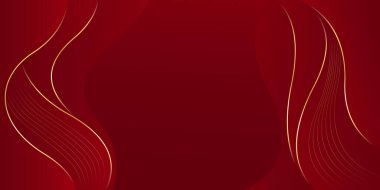 Altın çizgileri olan soyut kırmızı lüks arka plan. Zarif dalga modern duvar kağıdı. Satışlar, reklamlar, etkinlikler, ödüller, web, sayfalar ve diğerleri için şablon afişi