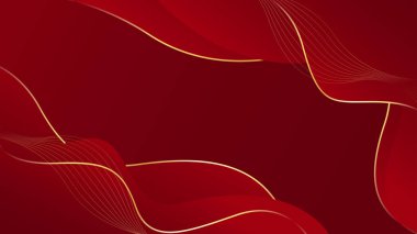 Altın çizgileri olan soyut kırmızı lüks arka plan. Zarif dalga modern duvar kağıdı. Satışlar, reklamlar, etkinlikler, ödüller, web, sayfalar ve diğerleri için şablon afişi