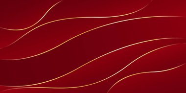 Zarif kırmızı ve altın soyut dalga arkaplanı. Modern lüks tasarım. Davetler, ödüller, şablonlar, afişler, kapaklar, posterler, sunumlar, web siteleri ve sayfalar için uygundur