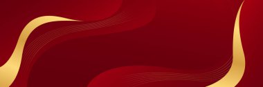 Altın çizgileri olan soyut kırmızı lüks pankart. Zarif dalga modern duvar kağıdı. Şablonlar, afişler, satışlar, reklamlar, etkinlikler, ödüller, web sayfaları ve başlıklar için uygundur