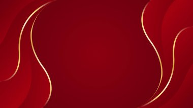 Altın çizgileri olan soyut kırmızı lüks arka plan. Zarif dalga modern duvar kağıdı. Satışlar, reklamlar, etkinlikler, ödüller, web, sayfalar ve diğerleri için şablon afişi