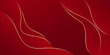Altın çizgileri olan soyut kırmızı lüks arka plan. Zarif dalga modern duvar kağıdı. Satışlar, reklamlar, etkinlikler, ödüller, web, sayfalar ve diğerleri için şablon afişi