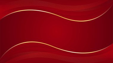 Altın çizgileri olan soyut kırmızı lüks arka plan. Zarif dalga modern duvar kağıdı. Satışlar, reklamlar, etkinlikler, ödüller, web, sayfalar ve diğerleri için şablon afişi