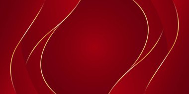 Altın çizgileri olan soyut kırmızı lüks arka plan. Zarif dalga modern duvar kağıdı. Satışlar, reklamlar, etkinlikler, ödüller, web, sayfalar ve diğerleri için şablon afişi