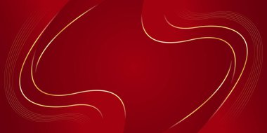 Altın çizgileri olan soyut kırmızı lüks arka plan. Zarif dalga modern duvar kağıdı. Satışlar, reklamlar, etkinlikler, ödüller, web, sayfalar ve diğerleri için şablon afişi