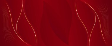 Altın çizgileri olan soyut kırmızı lüks pankart. Zarif dalga modern duvar kağıdı. Şablonlar, afişler, satışlar, reklamlar, etkinlikler, ödüller, web sayfaları ve başlıklar için uygundur