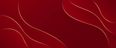 Altın çizgileri olan soyut kırmızı lüks pankart. Zarif dalga modern duvar kağıdı. Şablonlar, afişler, satışlar, reklamlar, etkinlikler, ödüller, web sayfaları ve başlıklar için uygundur