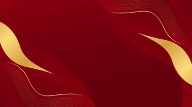 Zarif kırmızı ve altın soyut dalga arkaplanı. Modern lüks tasarım. Davetler, ödüller, şablonlar, afişler, kapaklar, posterler, sunumlar, web siteleri ve sayfalar için uygundur