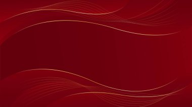 Altın çizgileri olan soyut kırmızı lüks arka plan. Zarif dalga modern duvar kağıdı. Satışlar, reklamlar, etkinlikler, ödüller, web, sayfalar ve diğerleri için şablon afişi